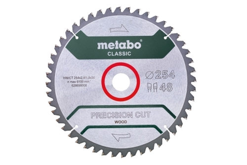 להב מסור עגול PRECISION לעץ 254X30X48T מבית METABO