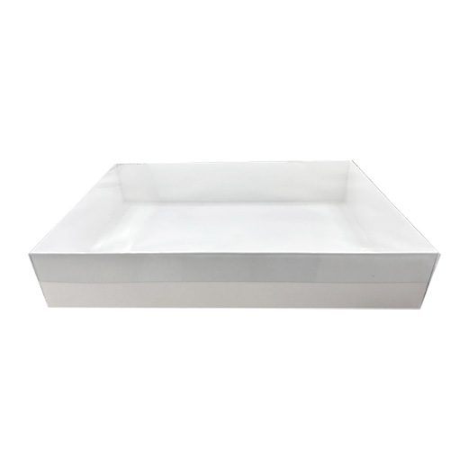מגש אירוח קרטון לבן גדול עם מכסה שקוף PVC