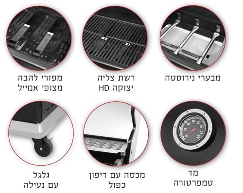 מטבח חוץ ‏גז 34058  מטבח חוץ מודולרי 4 מבערים Black torch