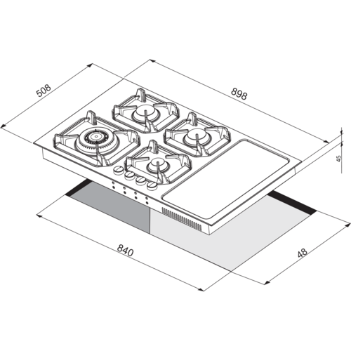 כיריים משולבות 4 להבות גז ו- 2 מוקדי בישול אינדוקציה 90 ס''מ Lofra HGN9G2I/GC05