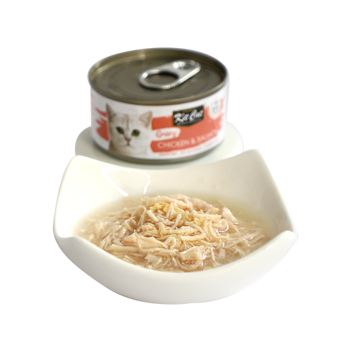 שימור קיט קט עוף וסלמון ברוטב לחתולים 70 גרם Kit Cat