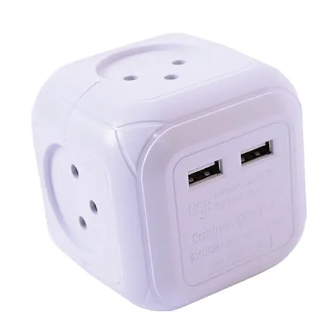 קובייה מפצל חשמל 4 שקעים ו-2 חיבורים USB