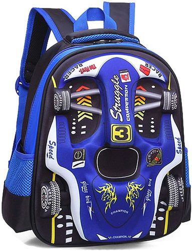 תיק בית ספר 3D מושלם דגם RACE CAR כחול