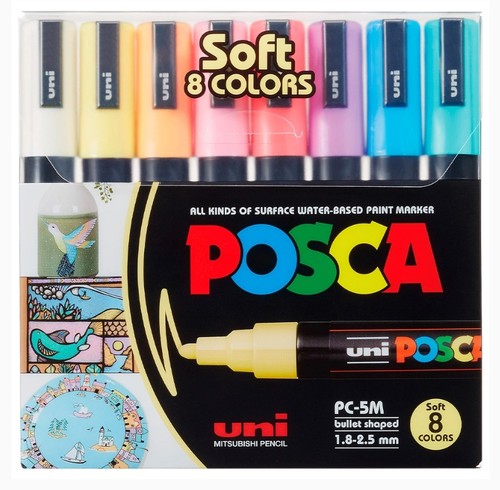 חדש! סט 8 טושי פוסקה בגווני פסטל  Posca  PC-5M SOFT COLOR