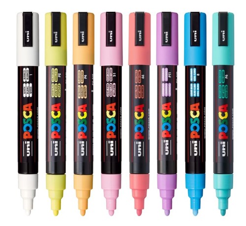 חדש! סט 8 טושי פוסקה בגווני פסטל  Posca  PC-5M SOFT COLOR