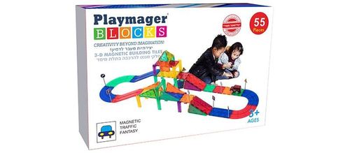 משחק מגנטים מסלול מכוניות 55 חלקים מבית PLAYMAGER
