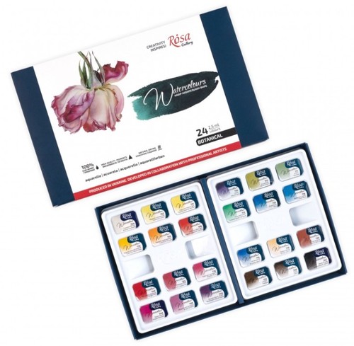 סט צבעי מים, 24 קוביות, מבית ROSA ( דגם BOTANICAL)