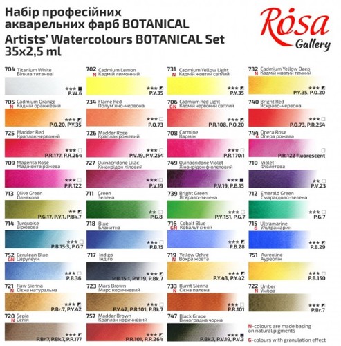 סט צבעי מים, 35 קוביות 'מבית ROSA ( דגם BOTANICAL)