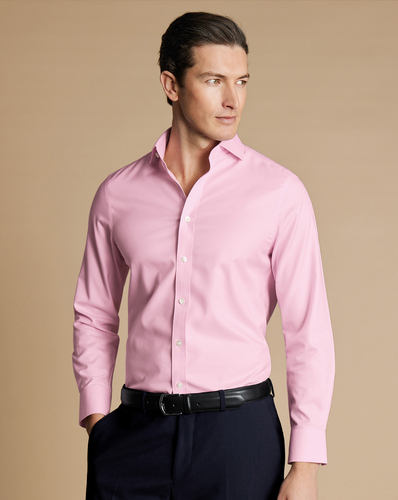 חולצה ורודה טוויל צווארון חתוך גזרת סלים - Twill Slim Fit