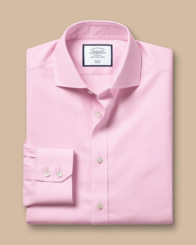 חולצה ורודה טוויל צווארון חתוך גזרת קלאסיק - Twill Classic Fit