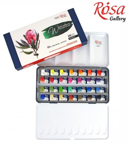 סט צבעי מים, 28 קוביות 'מבית ROSA ( דגם BOTANICAL)