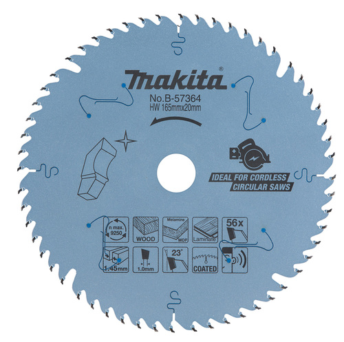 להב TCT מצופה שקט EFFICUT למסור עגול נטען 165X56 עץ MAKITA