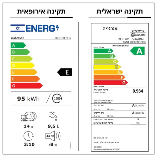 מדיח כלים אינטגרלי 10 תוכניות הדחה Bauknecht BIO3T121PEIS