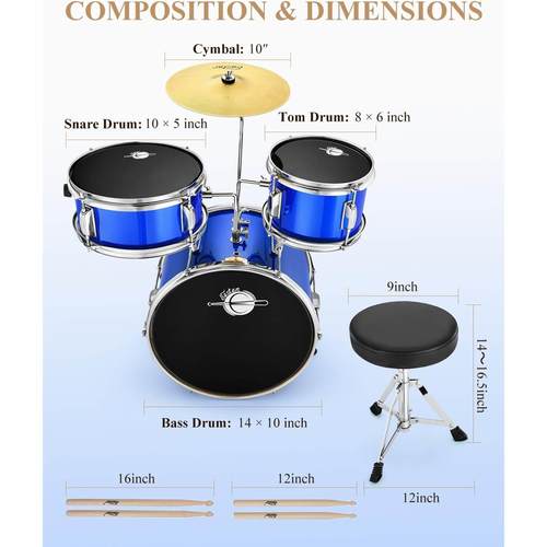 מערכת תופים לילדים בצבע כחול כהה 