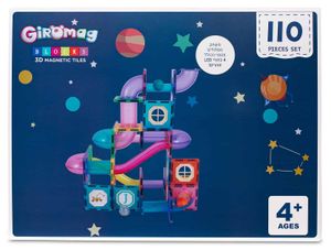 משחק מסלול כדורים מגנטי להרכבה + 4 כדורי LED זוהרים 110 חלקים Giromag