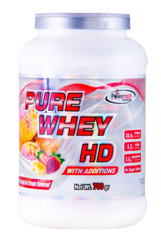 פיור וואי HD | אבקת חלבון | בטעם תות בננה | מכיל 700 גרם |  פאוורטק | Powertech
