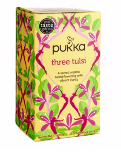 חליטת תה אורגני מחממת | THREE TULSI |  שלוש טולסי | מכיל 20 שקיקים | פוקה | PUKKA