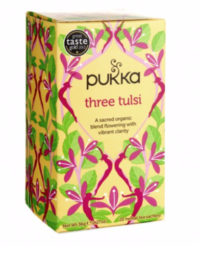 חליטת תה אורגני מחממת | THREE TULSI |  שלוש טולסי | מכיל 20 שקיקים | פוקה | PUKKA