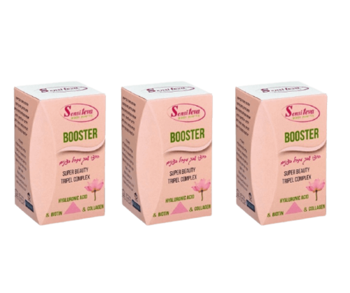 BOOSTER קולגן | ביוטין וחומצה היאלורונית | כל יחידה מכילה 60 כמוסות | שלישייה |  סנסי טבע | Sensi Teva