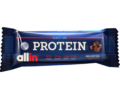 חטיף חלבון בטעם שוקולד פאדג' | 100 גרם | 36.5 גרם חלבון | אול-אין | ALLIN