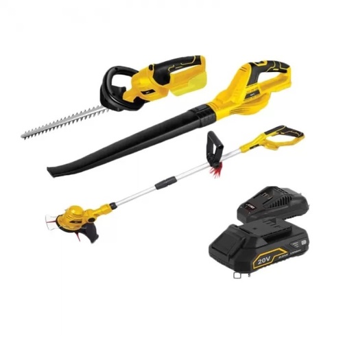 סט כלי גינון נטענים 20V קוצץ קנטים + מפוח עלים + גוזם גדר + סוללה 2.0A + מטען מהיר