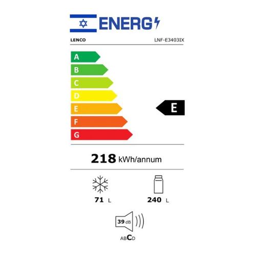 מקרר מקפיא עליון 310 ליטר Lenco LNF-E3403IX כסוף