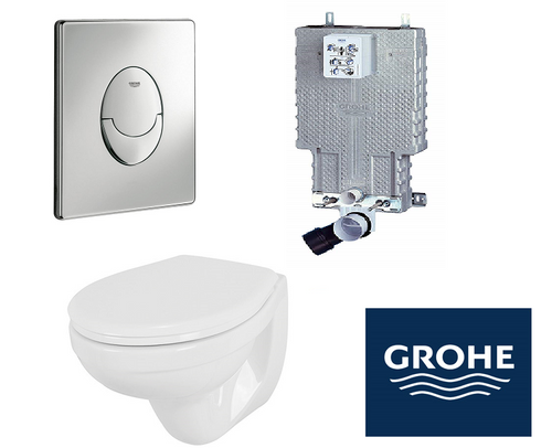 סט מיכל הדחה סמוי GROHE + לחצן + אסלה תלויה + מושב הידראולי איסוף עצמי
