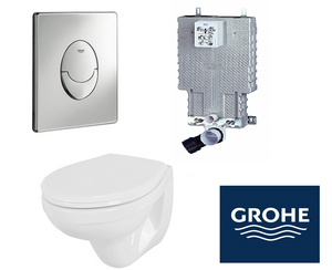 סט מיכל הדחה סמוי GROHE + לחצן + אסלה תלויה + מושב הידראולי איסוף עצמי