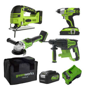 סט 4 כלים נטענים המושלם לאלופים Greenworks 24V