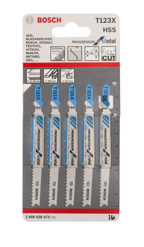 סט 5 מסוריות למסור אנכי BOSCH T 123 XF PROGRESSOR FOR METAL 