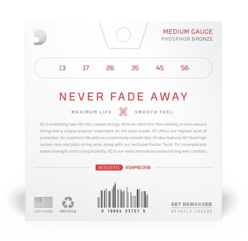 זוית נוספת D'Addario 13-56 Medium Coated Acoustic Guitar Strings