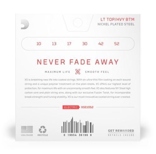 זוית נוספת D'Addario 10-52 Light Top/Heavy Bottom Coated Electric Guitar Strings