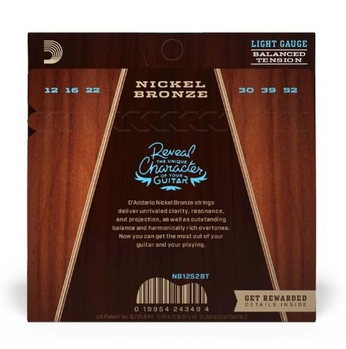 זוית נוספת D'Addario 12-52 Light Balanced Tension Acoustic Guitar Strings