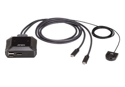 2Port 4K DisplayPort USB-C Cable KVM Switch with Remote Port Selector 