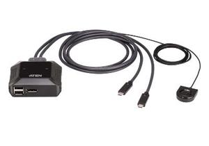 2Port 4K DisplayPort USB-C Cable KVM Switch with Remote Port Selector  Aten 