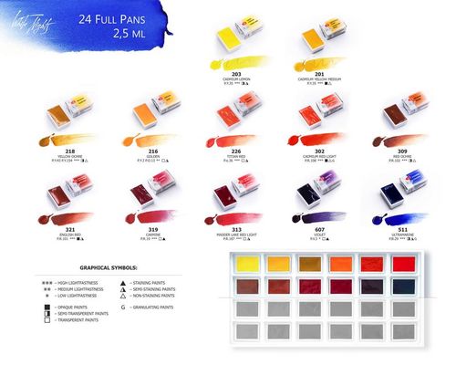 סט צבעי מים מקצועיים 24 קוביות White Nights Artist Water Color קופסת קרטון