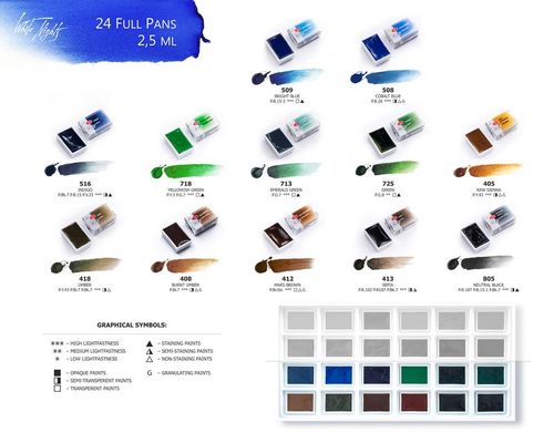 סט צבעי מים מקצועיים 24 קוביות White Nights Artist Water Color קופסת קרטון