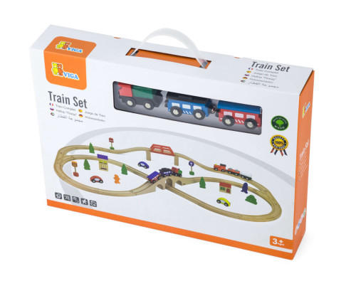 סט רכבת מעץ 49 חלקים VIGA למשחק יצירתי