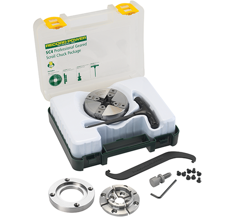 תפסנית | פוטר למחרטה עם הילוך SC4 Professional Geared Scroll Chuck עם לוח פנים בגודל 3 1/2 אינץ'