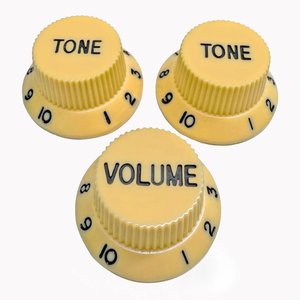 סט 3 כפתורים לגיטרה AxLabs Strat-Style Knob Kit (3) - Cream w/ Black Font