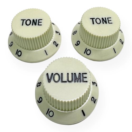 סט 3 כפתורים לגיטרה AX-L484502 AxLabs Strat-Style Knob Kit (3) - Vintage White w/ Black Font