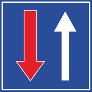 תמרור 308 לך זכות קדימה בקטע דרך צרה לגבי התנטעה מהכיוון הנגדי