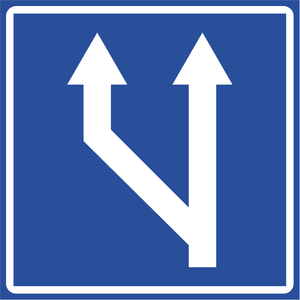 תמרור 620 שינוי במספר הנתיבים מספר הנתיבים בכביש הולך וגדל, משמאל