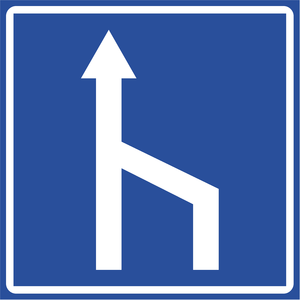 תמרור 621 שינוי במספר הנתיבים מספר הנתיבים בכביש הולך וקטן, מימין