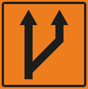 תמרור 910 מספר הנתיבים בכביש הולך וגדל מימין