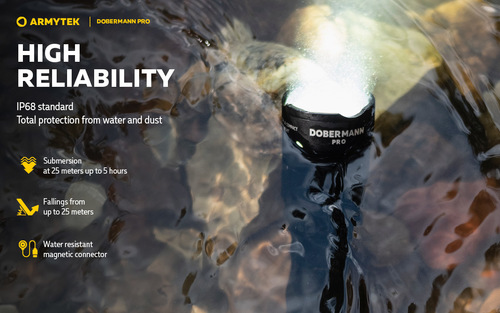 סט פנס טקטי ARMYTEK DOBERMANN PRO עם PTT ומתאם לנשק