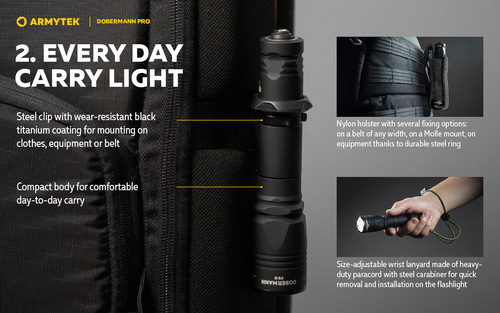 סט פנס טקטי ARMYTEK DOBERMANN PRO עם PTT ומתאם לנשק