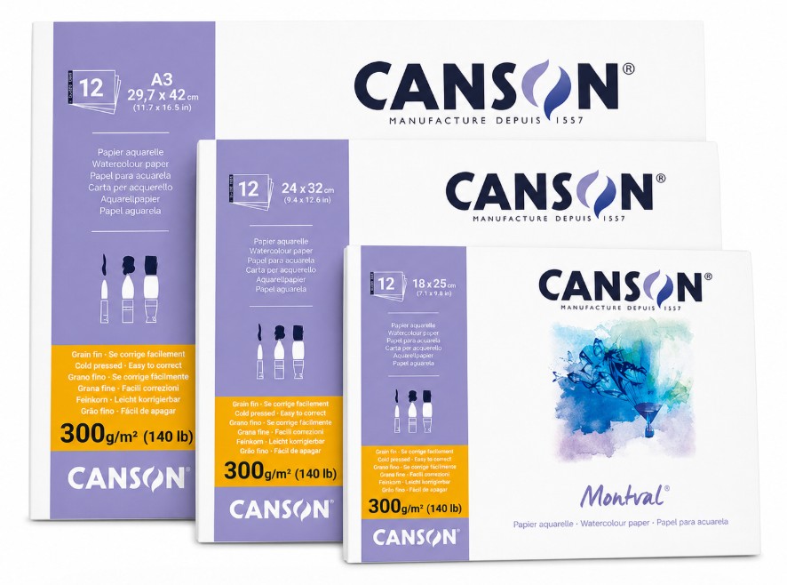 בלוק נייר CANSON MONTVAL לצבעי מים, עובי 300 גר