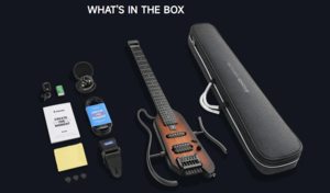 גיטרה חשמלית שקטה בעיצוב חדשני HUSH X בצבע סאנברסט + תיק נשיאה אוזניות ומוצרים נלווים | גיטרה לטיולים מבית DONNER