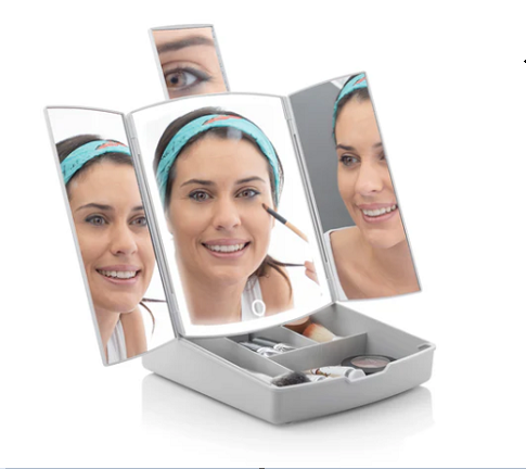 מראת LED מתקפלת 3 ב-1 עם ארגונית איפור Panomir